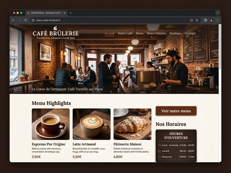Concept de site web pour un café restaurant