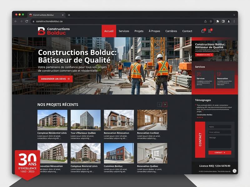 Concept de site web pour une entreprise de construction