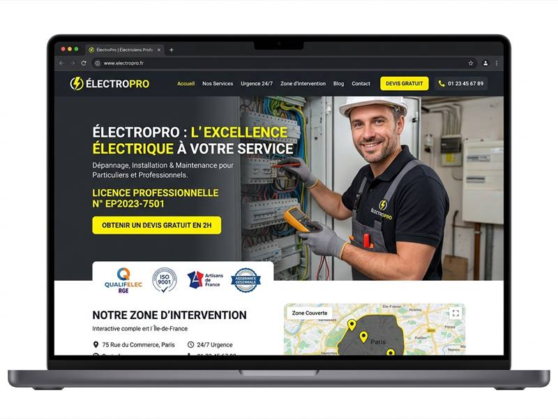 Concept de site web pour un électricien