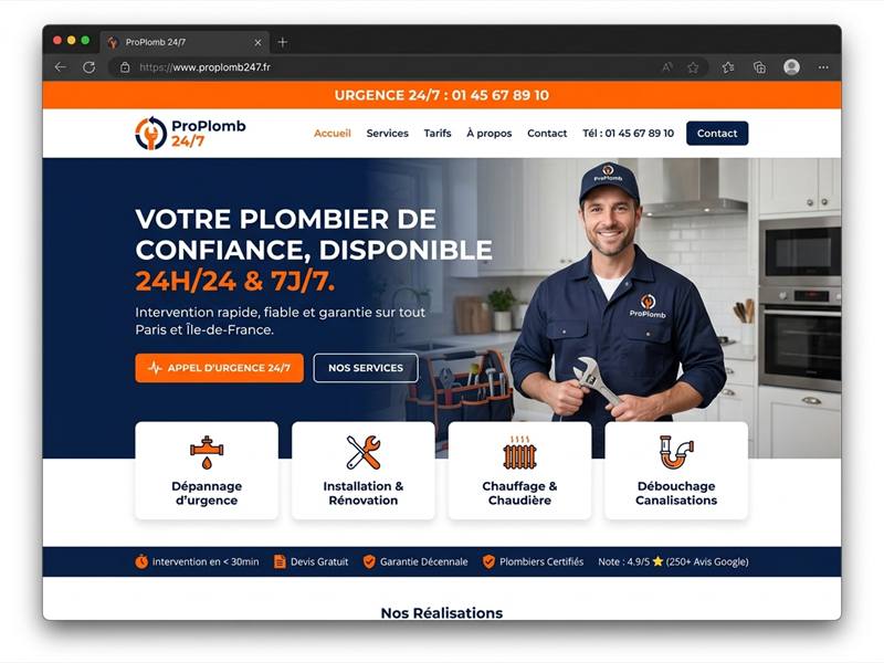 Concept de site web pour une entreprise de plomberie