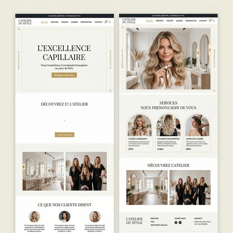 Concept de site web pour un salon de coiffure — design élégant et épuré